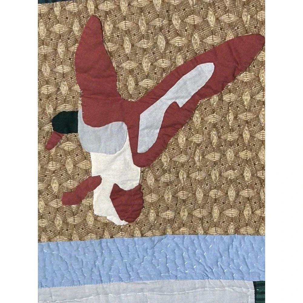 Vintage Handmade Cabin Lodge Quilt Deer Ducks Fishing Applique Patchwork 102x91